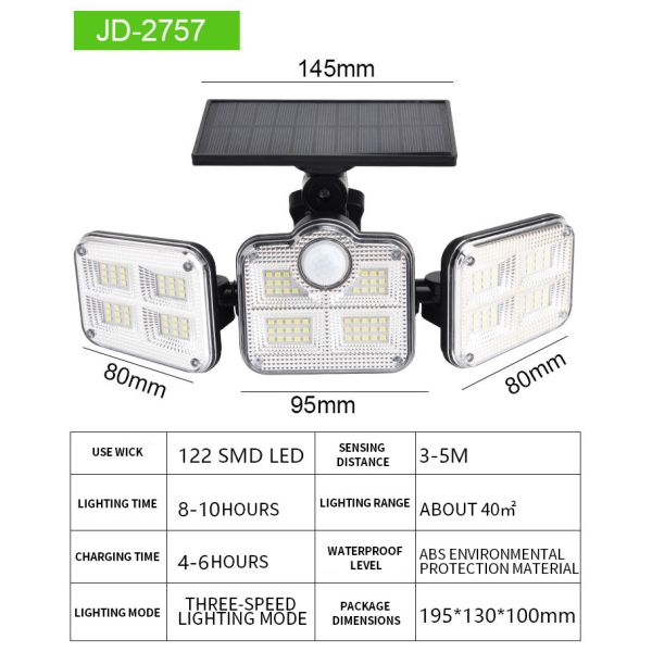 200w 122 SMD LED Outdoor Solar Led Wall Lights With Sensor 195x130x100mm