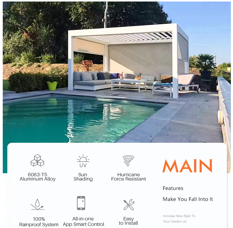 Small courtyard garden shutters with retractable awning