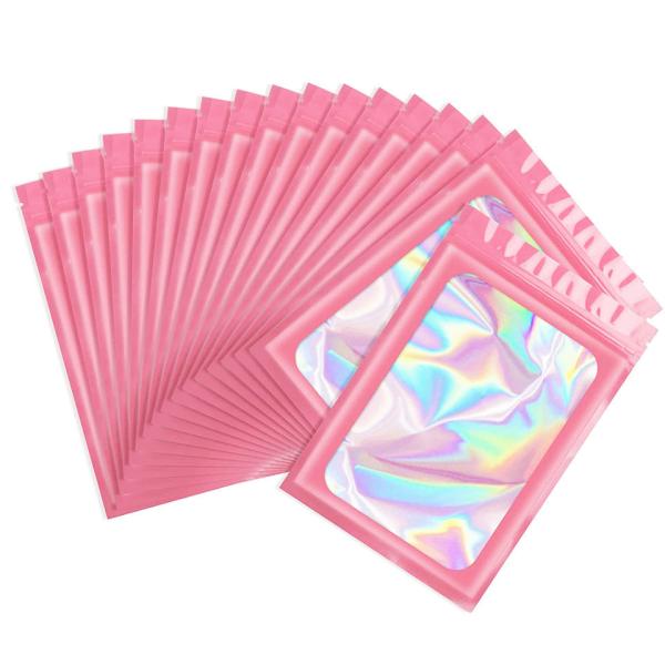 Resealable Ziplock Small Business Sealable Plastic Bag Custom Print White Black Pink Holographic Mylar Packaging