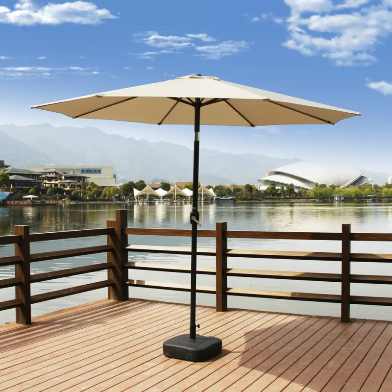 Leisure Modern Style Steel Made Beach Umbrella with Hand Crank and Waterproof Fabric