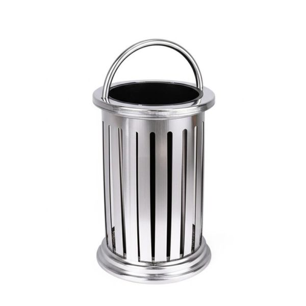 Retro Vintage Stainless Steel Outdoor Trash Bin with Swing Lid and Durable Sturdy Construction for Parks and Villas