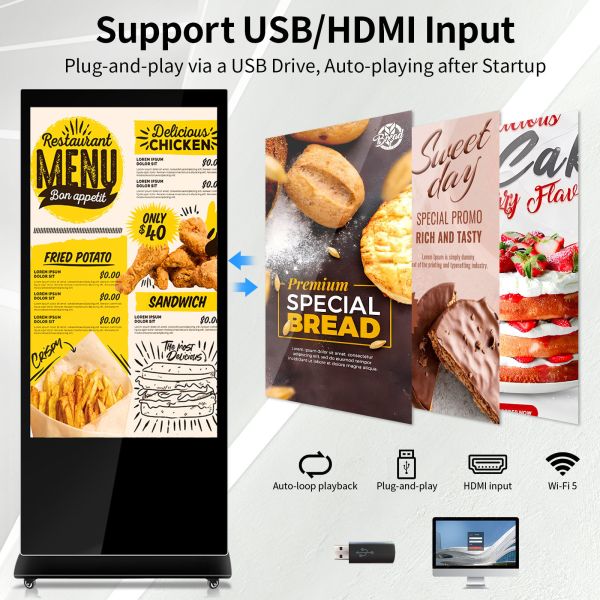 Remote Control Digital Signage with 393mm*698mm Display Area and Wave/MP3/WMA/AAC Audio Format Support for Enhanced Customer Interaction