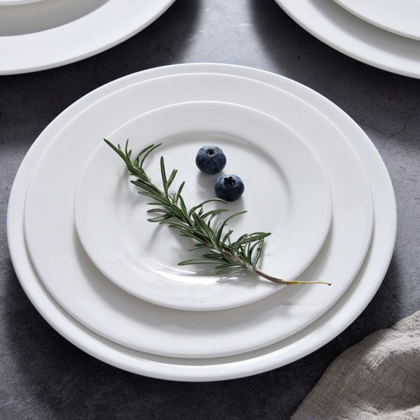 Stocked White Ceramic Dinner Plates for Restaurant Hotel Dinnerware Collection