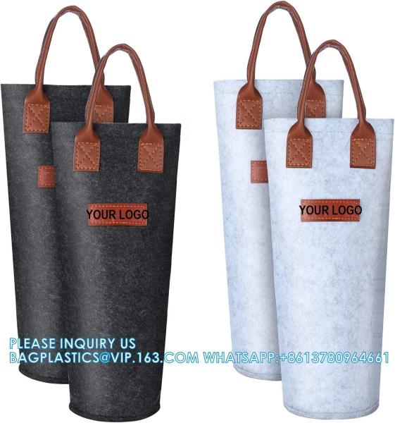 Single Felt Bottle Wine Tote, Bottle Wine Carrier Bag Padded Wine Perfect Wine Lover'S Wedding Gift (White & grey)