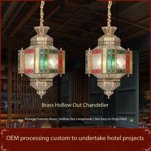 Glass Shade Moroccan Style Vintage Copper Chandelier For Coffee Hotel Ceiling
