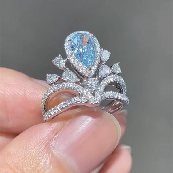 Fancy Intense Blue Lab Grown Diamond Rings 1.23ct VS IGI Cert 18k Gold Ring