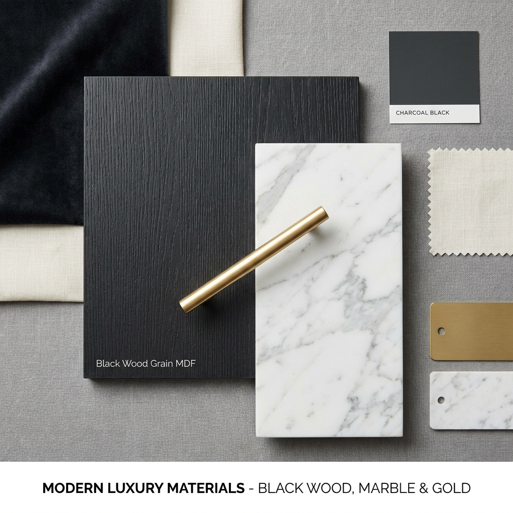 Deep Black Wood Grain Melamine MDF Board High Definition Texture Color Stable