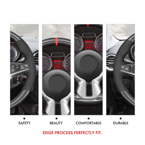 Modern Style DIY Hand Stitched Carbon Fiber Suede Stripe Steering Wheel Cover for Opel Adam 2012-2020