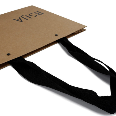 Eco Friendly Recycled Paper Grocery Bags Kraft Paper Gift Bags With Woven Tape Handle