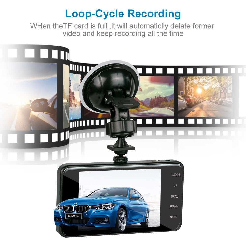 4-дюймовый автомобильный черный ящик DVR Full HD 1080P Dual Camera Dash cam Интерьер спереди и сзади