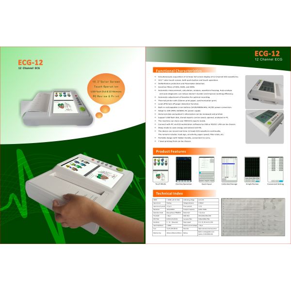 12 Channel Digital Electrocardiograph Metal Portable ECG Machine CE ISO