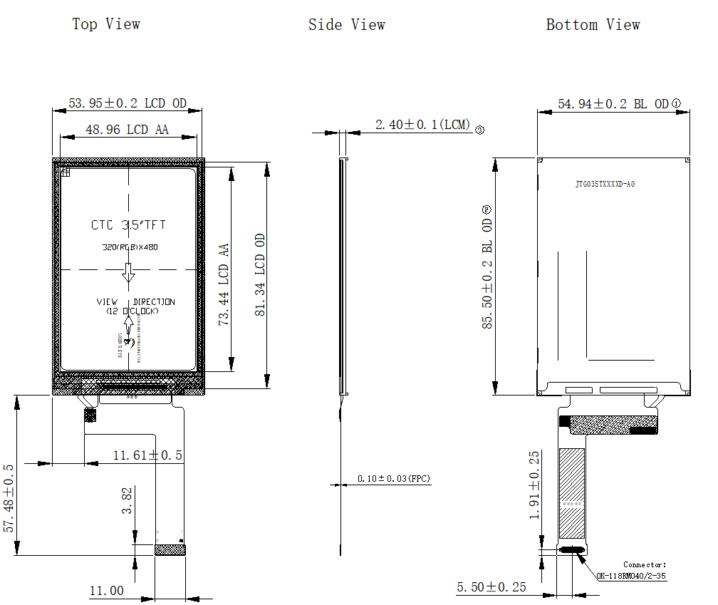 3.5 Inch 320x480 TN TFT LCD Module For Smart Home Control Display
