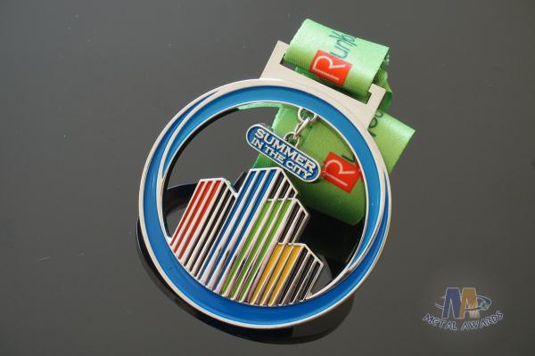 Die Casting Metal Award Medals ,  Virture Races Finish Soft Enamel Silver Medallion Medals With Ribbon