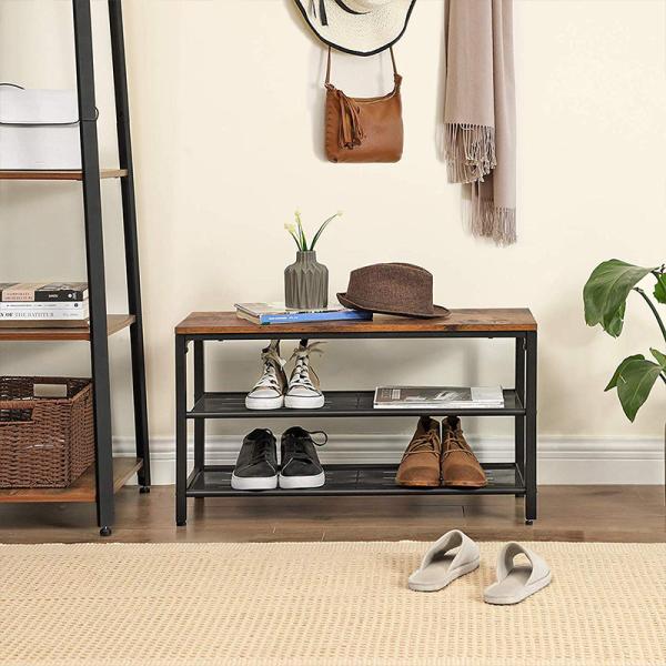 Storage Shoe Bench, Particleboard Shoe Rack, Shoe Bench with Shelves, Industrial Shoe Rack, ULBS74X