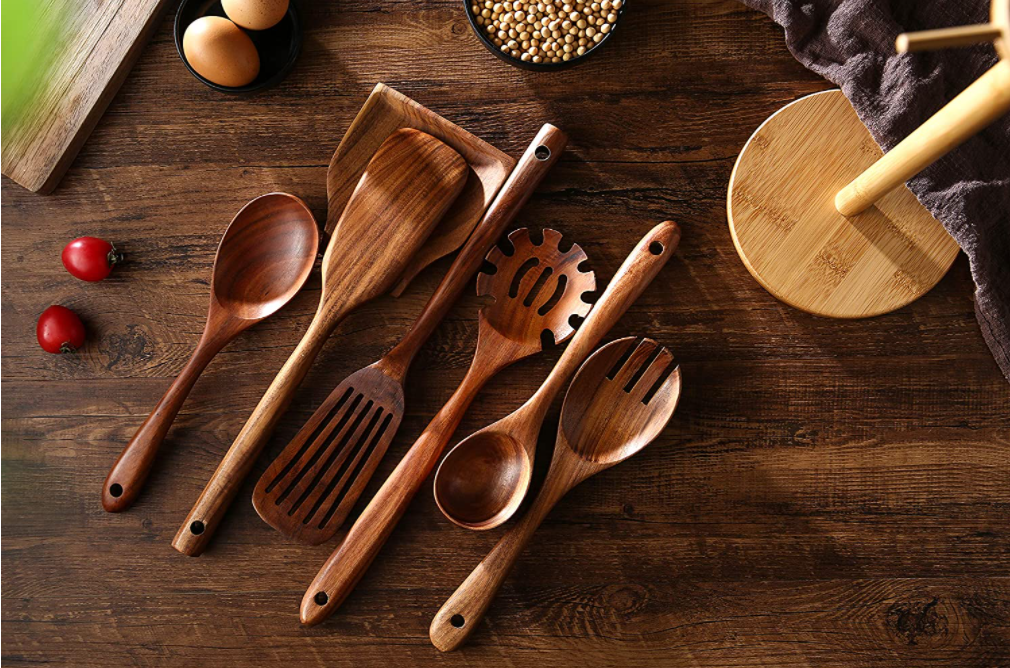 Teak Wooden Kitchen Utensil Set Multifeatures Foodsafe CIQ Available