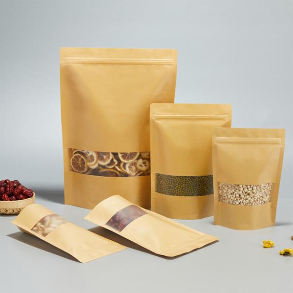 CTCX Eco Friendly Custom Logo Private Ziplock Brown White Kraft Craft Food Paper Packaging Zipper Bags With Window