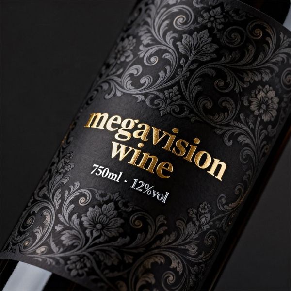 Custom Moisture Proof Waterproof 3D Textured Paper Black Labels Sticker Embossed Logo Liquor Spirit Wine Bottle Label