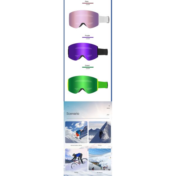 New high-definition wide-angle anti-fog ski goggles. Customized by the manufacturer (ODM). Suitable for all lighting conditions. Outdoor ski goggles.