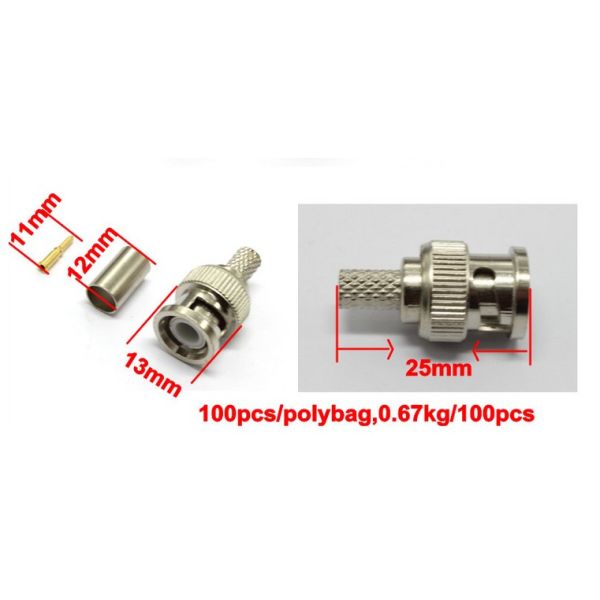 VK20013 3G HD / SDI Male Crimp BNC Connector FOR RG6 RG11 Coaxial Cable