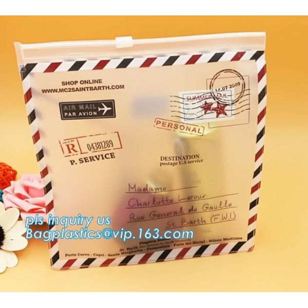 slider Zip lockk PVC cosmetic bag promotional custom printed plastic bag, Eco-friendly frosted clear pvc plastic garment b