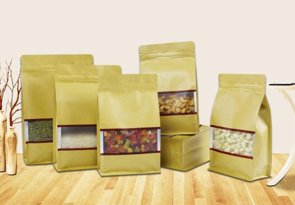 stand up zip pouch brown Kraft paper bags dried food packaging bags with window