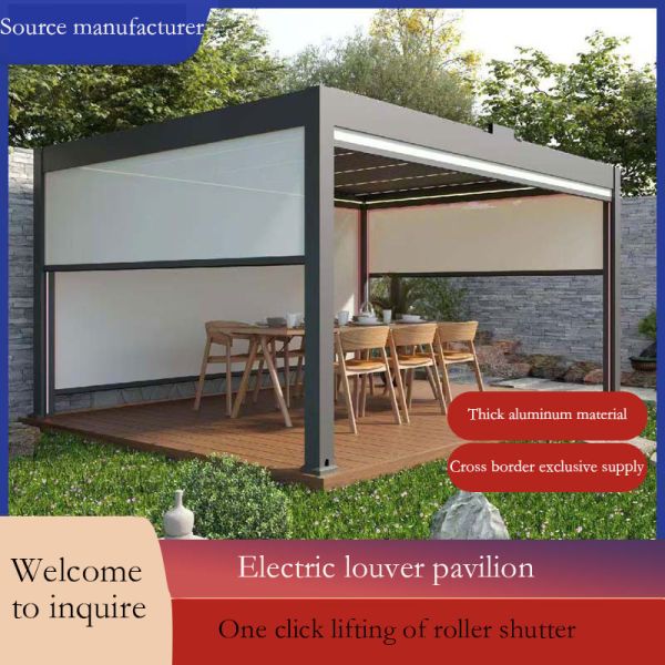 Aluminium Alloy Electric Louver Turning Pavilion for Windproof Rolling Curtains Shade Sun in Outdoor Villa Courtyard
