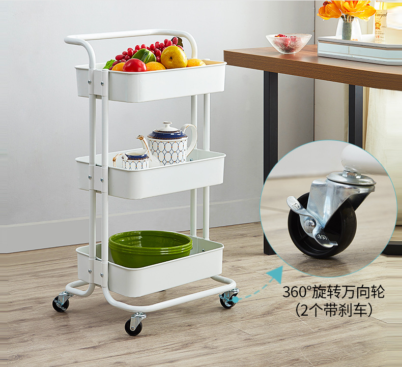 Kitchen Three Storey 15kg Bearing Metal Trolley Cart