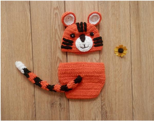 tiger Baby Photography Prop Crochet Hats  Animal Hat Cap animal beanie set costume