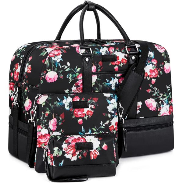 Large Duffel Canvas Overnight Weekender Bag Carry On Tote Bag With Shoe Compartment