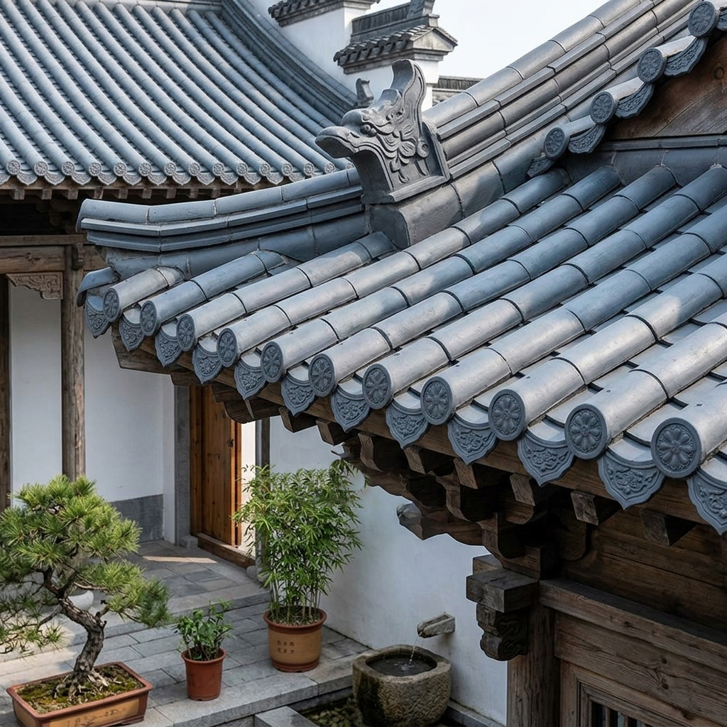 Matte Grey Chinese Roof Tiles Decorative Terracotta Clay Tiles with Eaves for Asian Garden Gazebo & Wall Toppers