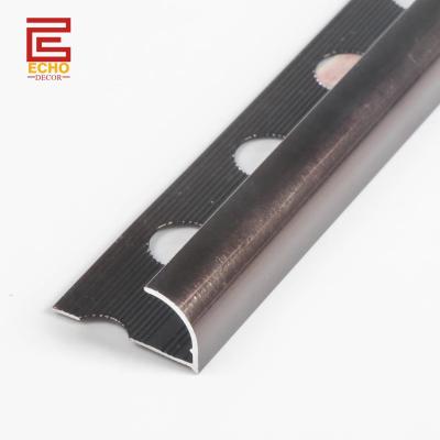 Moldura de azulejo de aluminio marrón oscuro con borde redondo de 2,5 m para protección de paredes