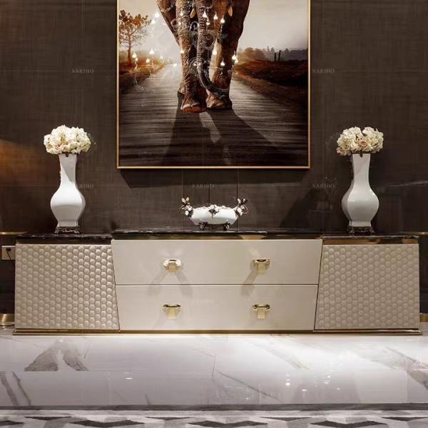 2.4m Leatherette Entryway Table With Cabinets Italian TV Accent Console
