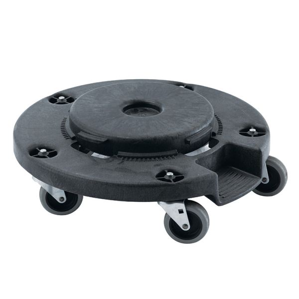 Черная пластиковая тележка чистки с 3 полками и желтой сумкой 4