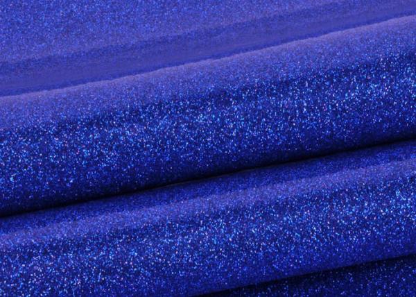 Blue Pvc Glitter Fabric With Cloth Bottom , Special Textile Leather Sparkle Glitter Fabric