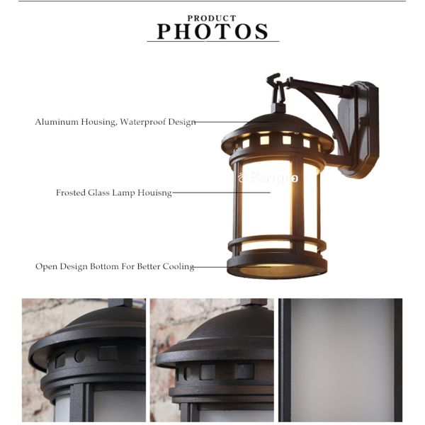 American Country Vintage Aluminum Garden Wall Light Sconce With E27 Bulb Socket