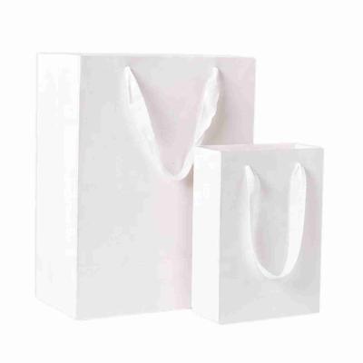 8x8x26 White Kraft Boutique Paper Bag Shopping With Ribbon Handles