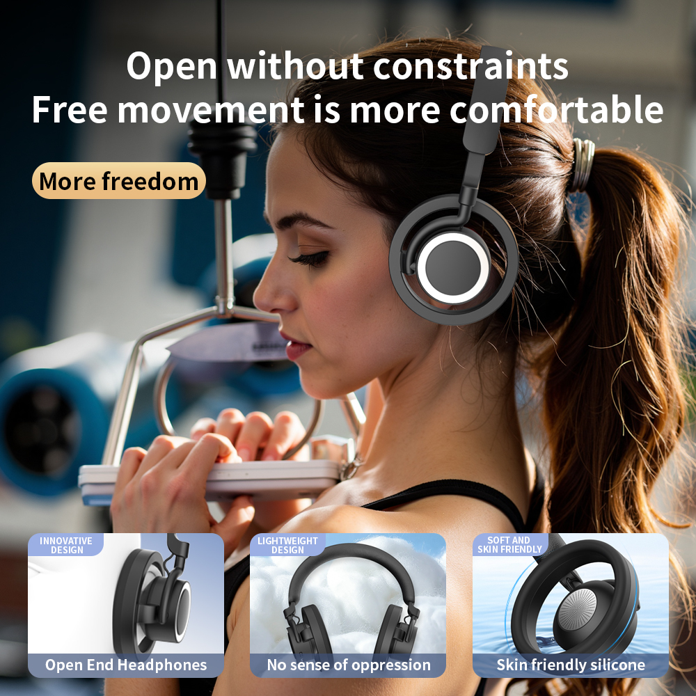 GR800 Open‑Top Open Ear Headphones, Directed Music Transmission Wireless Bluetooth Headset, 360° Surround Sound, Long Battery Life Over‑Ear Open Ear Stereo Headphones for Sports & Daily Use