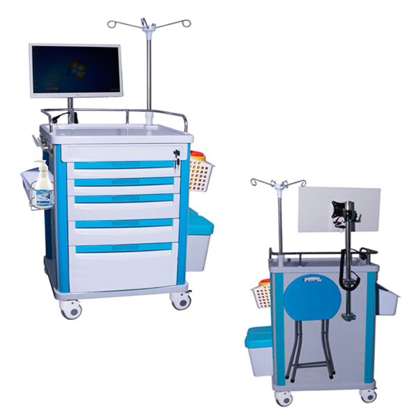 Medical Mobile Adjustable Laptop Computer Cart Emergency Cart Laptop Cart Five Drawers (ALS-WT08)