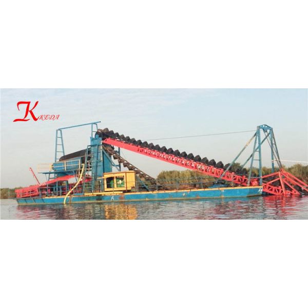 Gold Mining Bucket Chain Dredger 500m Dredging Depth 60cm Draught