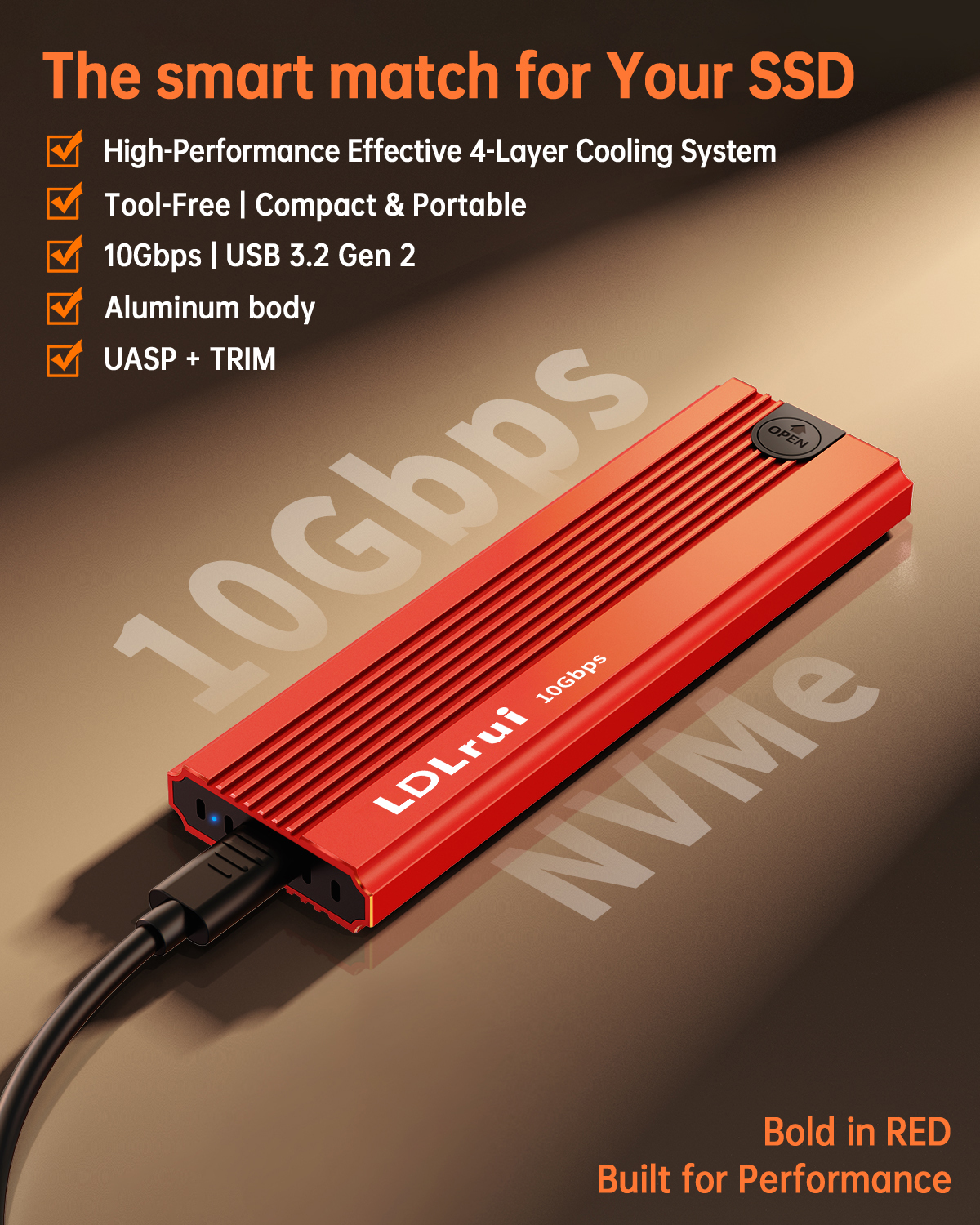 Aluminum Alloy M.2 SSD Enclosure 10Gbps External SSD Enclosure With Tool Free Installation