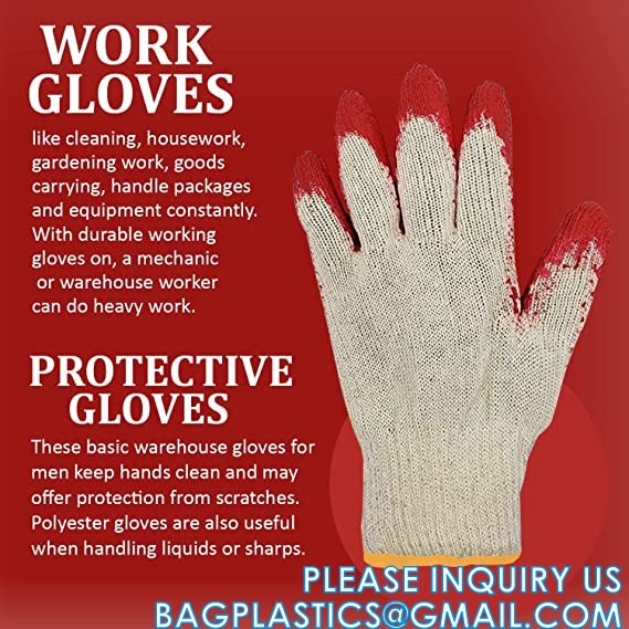 Garden Gloves, String Knit Red Palm Latex Dipped Work Gloves - Cotton Polyester Shell Safety Protection Gloves