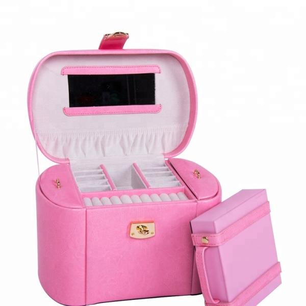 Free gift box jewelry mirror cabinet for jewelry  PU leather jewelry storage box