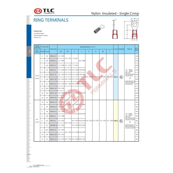 Yellow Insulated Ring Terminals For Electrical Connections Copper