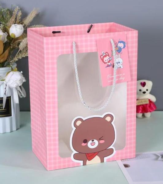 Custom Paper Gift Bags With Die-Cut Window For Romantic And Festive Packaging