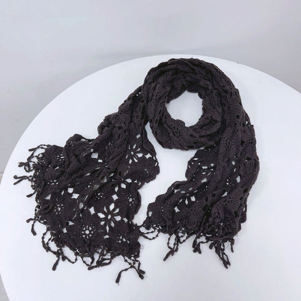 Y-F Spring and Autumn Neckwarm Scarf Soft Warm Lace Crochet Flower Long Knitted Thin Shawl Scarves