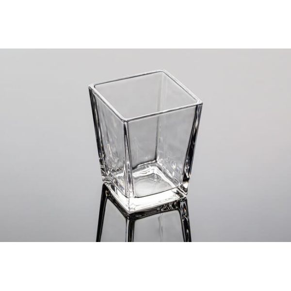 Clear Home Decoration Glass Machine Made Square Tapered Glass Vases 4.65 Inch Tall