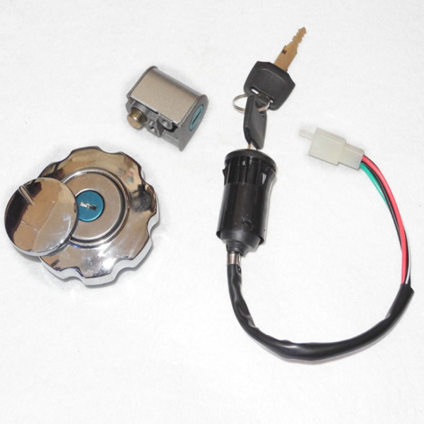 Motorcycle 4 Wire Ignition Switch Lock Fuel Gas Tank Cap Cover Steering Lock Set For Honda CG125