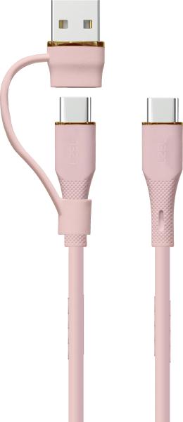 Câble USB 2-en-1 rose pris en charge par l'OEM Connecteur USB-A USB-C vers USB-C