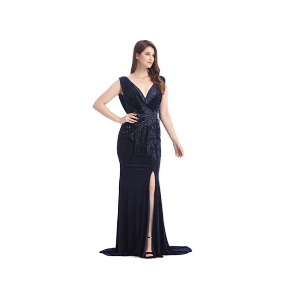 Three Quarter Sleeve Sweep Train Muslim Evening Dress Mermaid Style