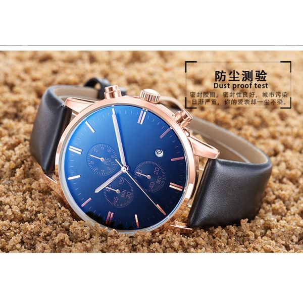 Fitness Stainless Steel Leather Watch Five Hands Water Proof 3 ATM